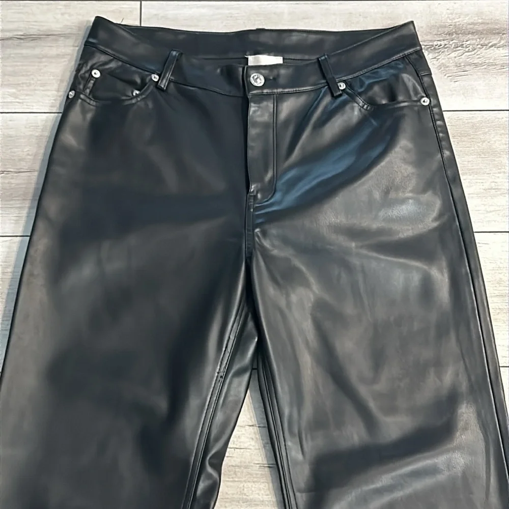 Industry faux leather wide leg black pants size 10